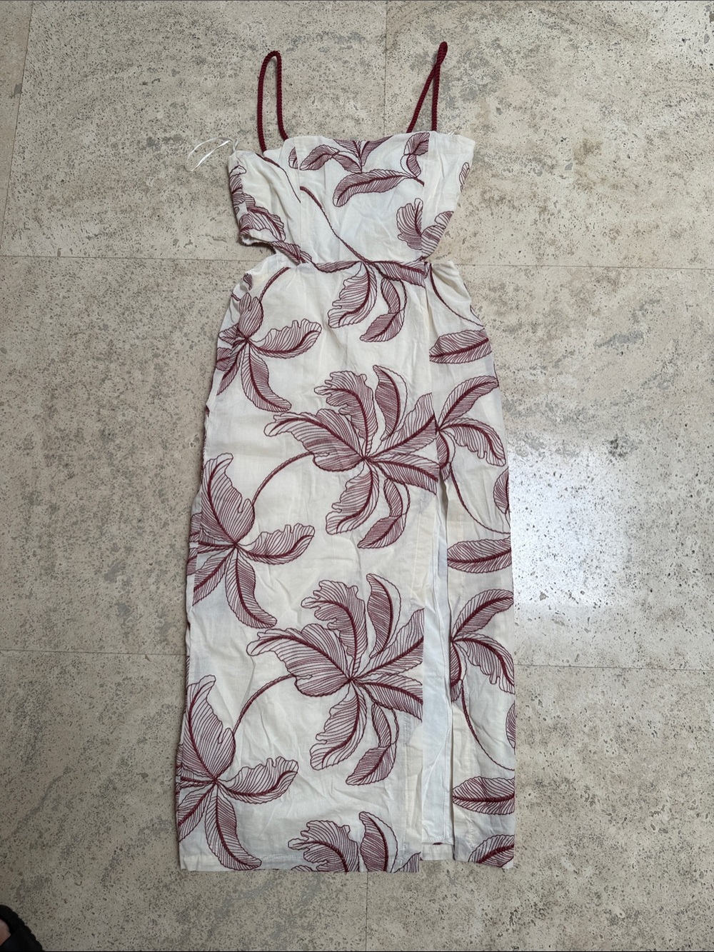Zara Embroidered Cutout Burgundy Floral Midi Dress